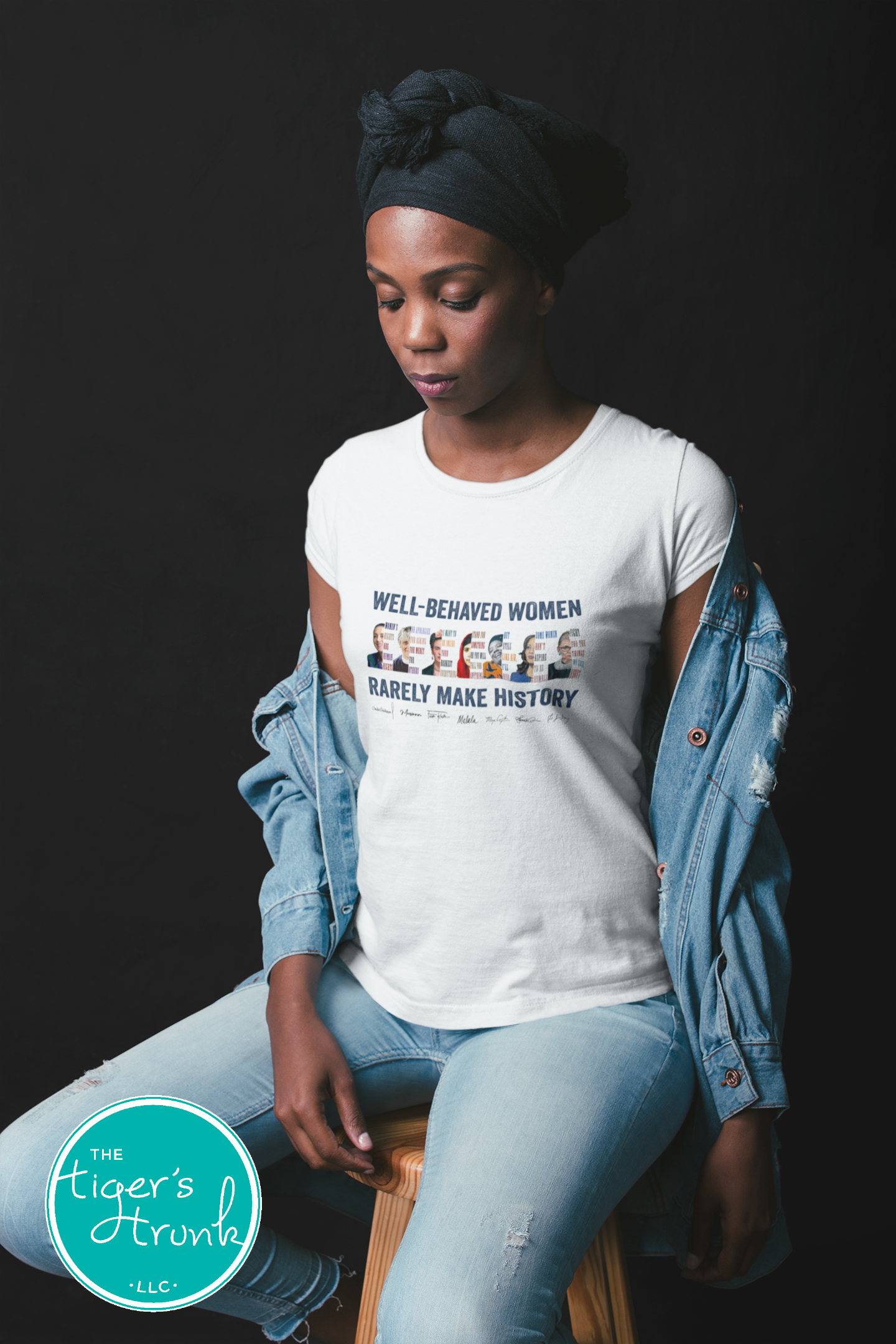 Feminist t-shirt featuring a powerful message with illustrations of history-making women, activist statement apparel