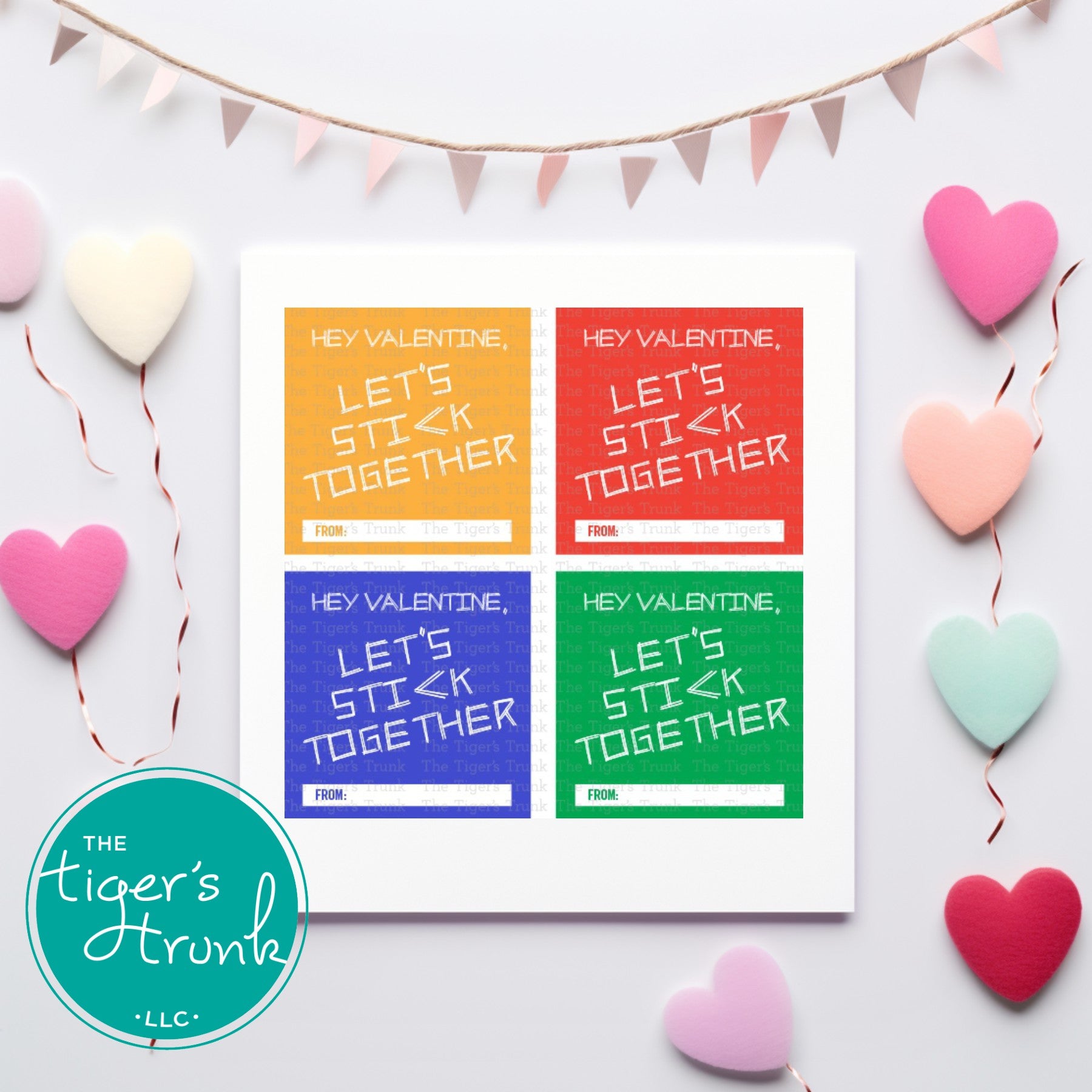 Printable Valentine cards with messages "Valentine, I Think You’re Wikki’d Awesome" and "Hey Valentine, Let’s Stick Together."