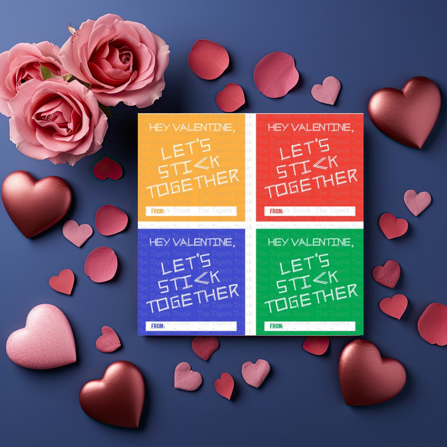 Printable Valentine cards with messages "Valentine, I Think You’re Wikki’d Awesome" and "Hey Valentine, Let’s Stick Together."
