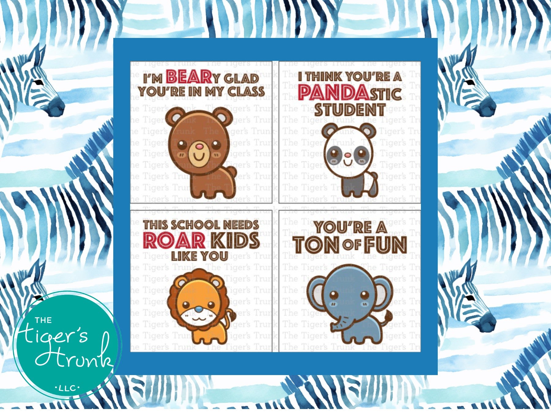 Printable teacher Valentine cards with animal-themed puns, instant download, perfect for classroom student gifts and teacher appreciation.