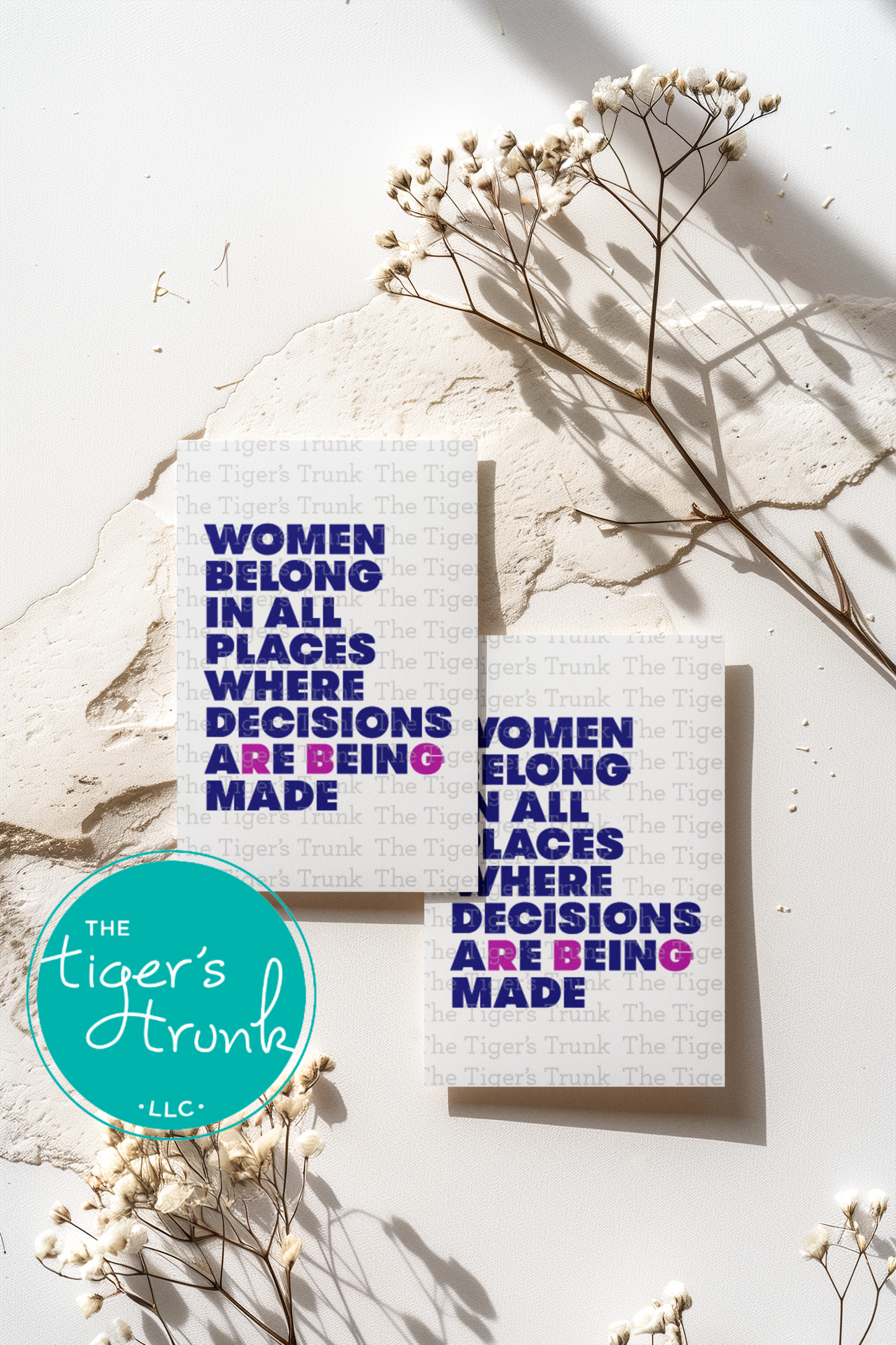 Printable feminist greeting card with Women Belong in All Places Where Decisions Were Being Made quote, instant download empowerment message