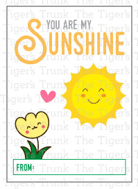 You are My Sunshine printable Valentine card