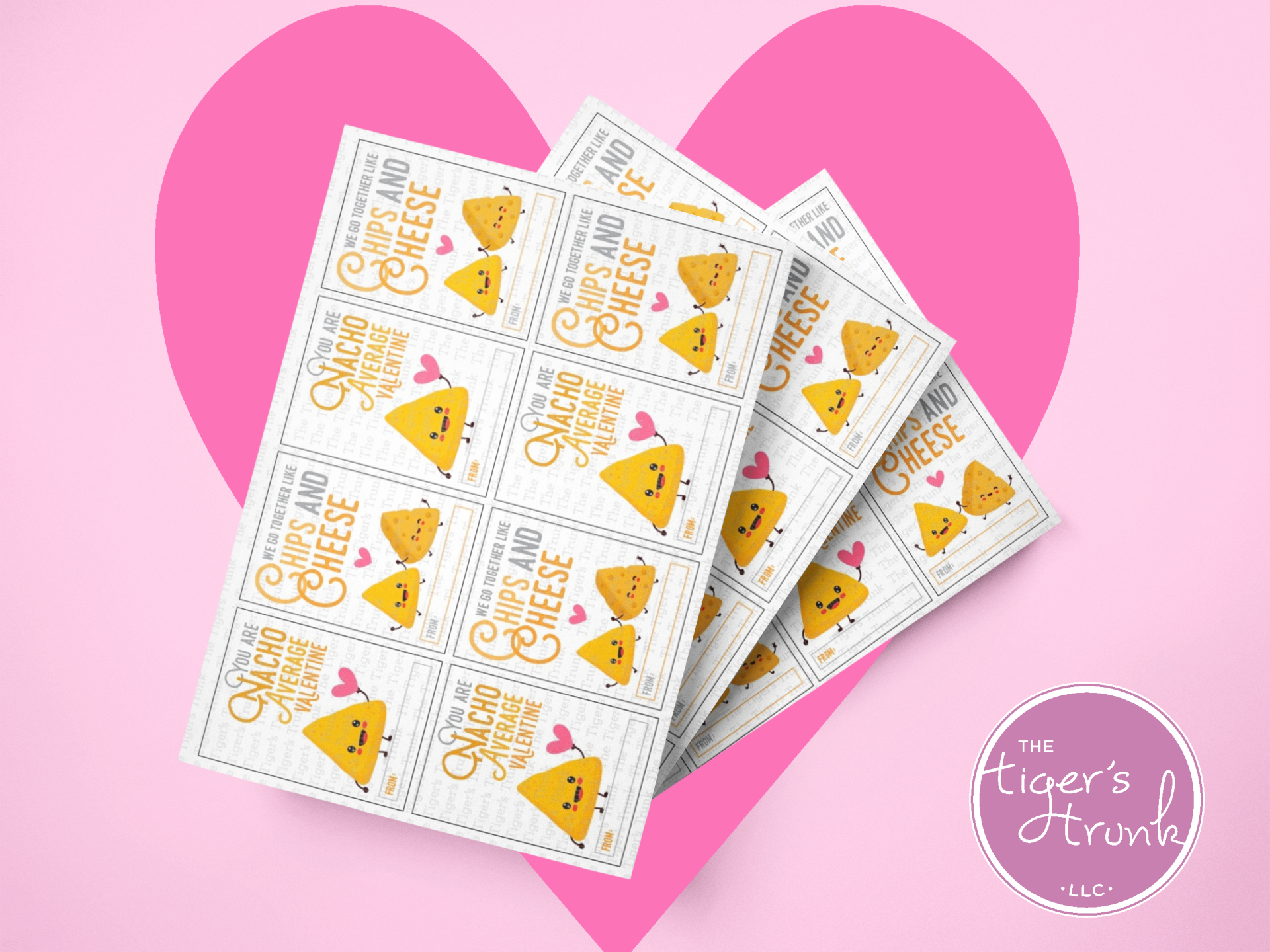 Printable Valentine cards with nacho and chip themes, including phrases like "You Are Nacho Average Valentine."