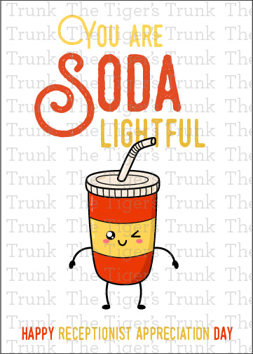Printable Receptionist Appreciation Card – You Are Soda Lightful, Instant Download PDF, Drink-Themed Thank You Gift