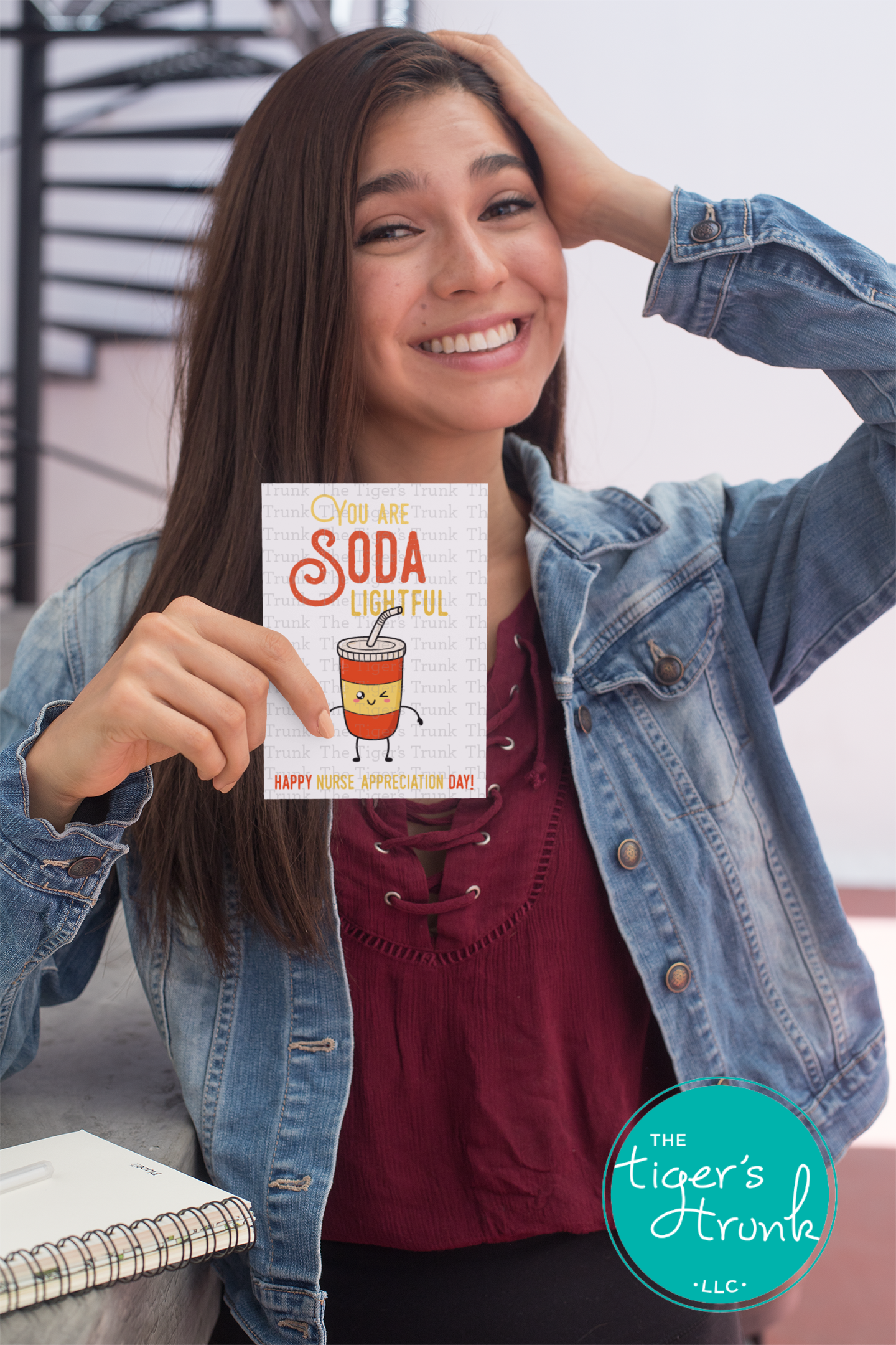 Printable card with the phrase "You Are Soda Lightful. Happy Nurse Appreciation Day," fun punny thank-you for healthcare staff