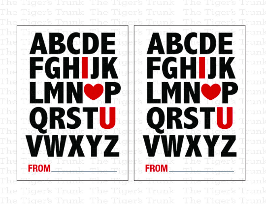 Alphabet I Love You Printable Valentine Cards