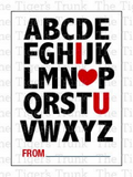 Alphabet I Love You Printable Valentine Card