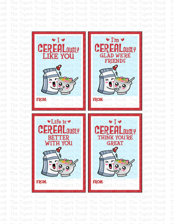 Cereal printable Valentine cards