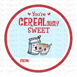 You're CEREALously Sweet printable Valentine card