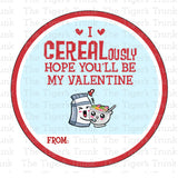 I CEREALously Hope You'll Be My Valentine printable Valentine card