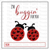 I'm Buggin' For You printable Valentine Card