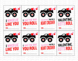 Monster Truck Printable Valentine Cards, Black