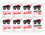 Monster Truck printable Valentine cards
