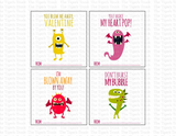 Monster printable Valentine cards