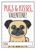 Pugs & Kisses printable Valentine cards