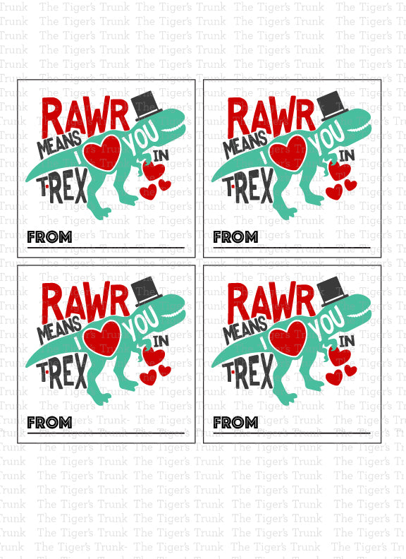 Rawr Means I Love You Dinosaur Printable Valentine Tags