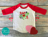 Rawr Means I Love You Dinosaur Valentine red raglan shirt