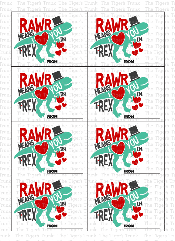 Rawr Means I Love You Dinosaur Printable Valentine Cards