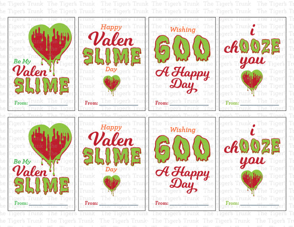 Valenslime Printable Valentine Cards, Green