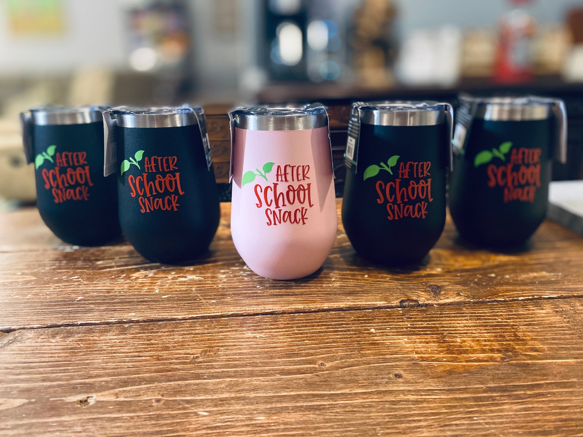 Stainless steel wine tumbler that says "After School Snack," with lid, 12 oz insulated gift for teachers and school staff