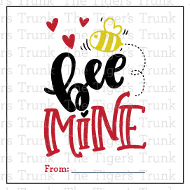 Valentine’s tags with a honey bee theme and the message "Bee Mine," perfect for treat bags and party favors.