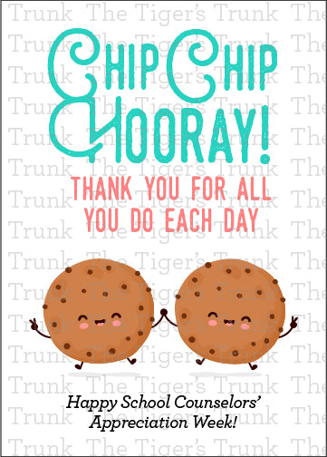 Printable cookie-themed thank you card for school counselors and staff, perfect for appreciation gifts.