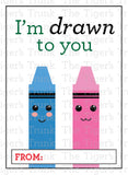 I'm Drawn To You printable Valentine cards