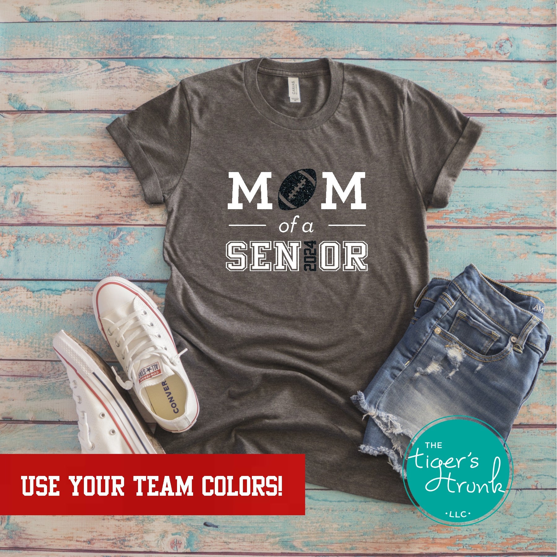 Glitter Senior Football Shirt, Football Mom T-Shirt