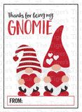 Thanks for Being My Gnomie printable Valentine card