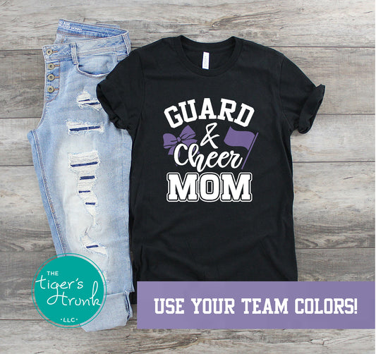 Guard and Cheer Mom shirt customized with school colors, perfect for supporting both cheerleaders and color guard on game day