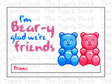 I'm Bear-y glad We're Friends printable Valentine card