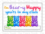 I'm Bear-y Happy You're in My Class printable Valentine card