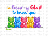 I'm Bear-y Glad to Know You printable Valentine card