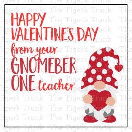 Digital download Valentine cards featuring colorful gnome designs, perfect for teachers to gift to students.