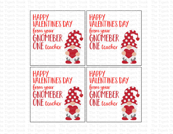 Happy Valentine's Day From Your Gnomeber One Teacher | Instant Download | Printable Valentine Tags