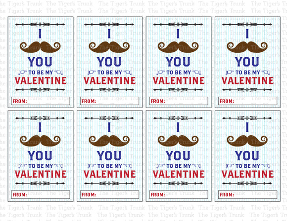 Mustache Instant Download Printable Valentine Cards