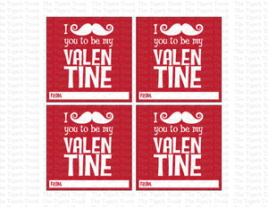 Mustache Instant Download Printable Valentine Tags