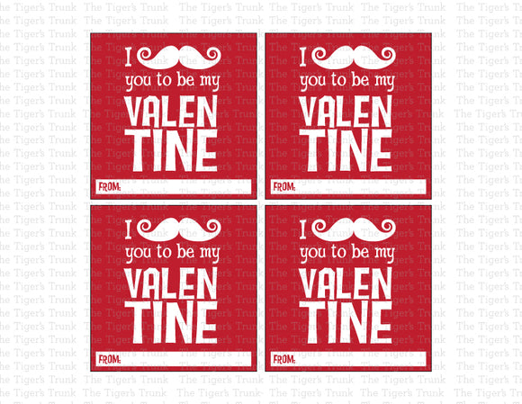 Mustache Instant Download Printable Valentine Tags