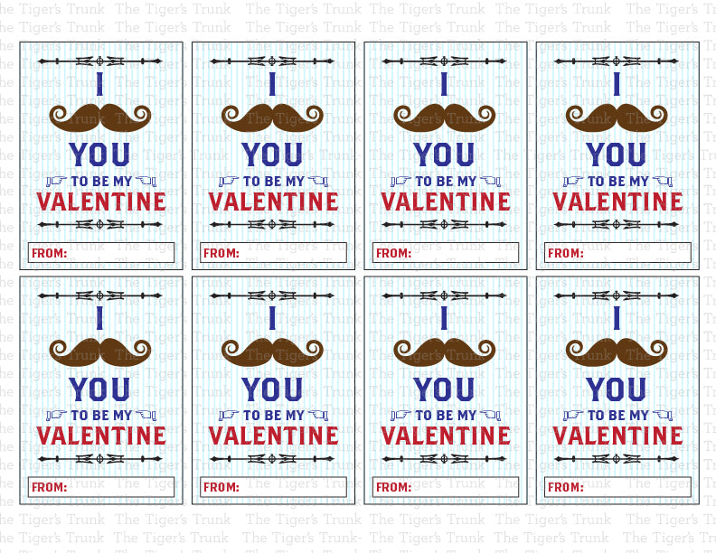 Mustache Instant Download Printable Valentine Cards