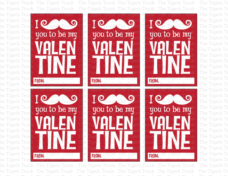 Mustache Instant Download Printable Valentine Cards