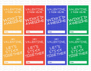 Printable Valentine Card, Printable Valentines, Valentine Tag, Wikki Sticks Valentine cards