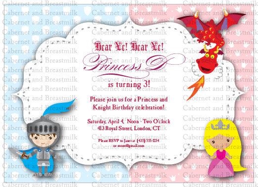 Princesses and Knights | Boy Girl Twins | Birthday Party Digital Printable Invitation