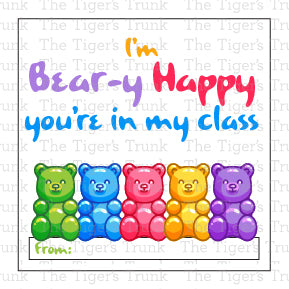 Printable Valentine tags featuring gummy bear designs, perfect for teachers to give to students, instant download.