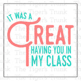 End of the School Year Card | Gift from Teacher to Students | It Was a Treat Having You In My Class | Instant Download | Printable Card