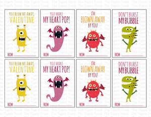 Monster Bubbles Monster Gum Printable Valentine Cards