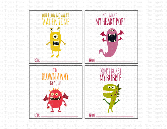 Monster Bubbles Monster Gum Printable Valentine Tags
