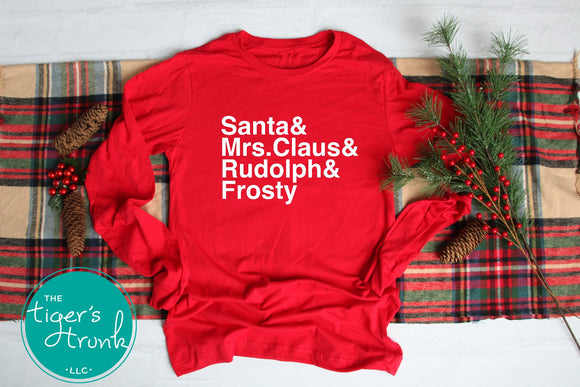 Santa & Mrs. Claus & Rudolph & Frosty Christmas Shirt