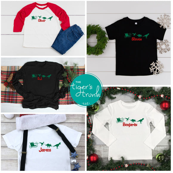 Santasaurus personalized Christmas shirts