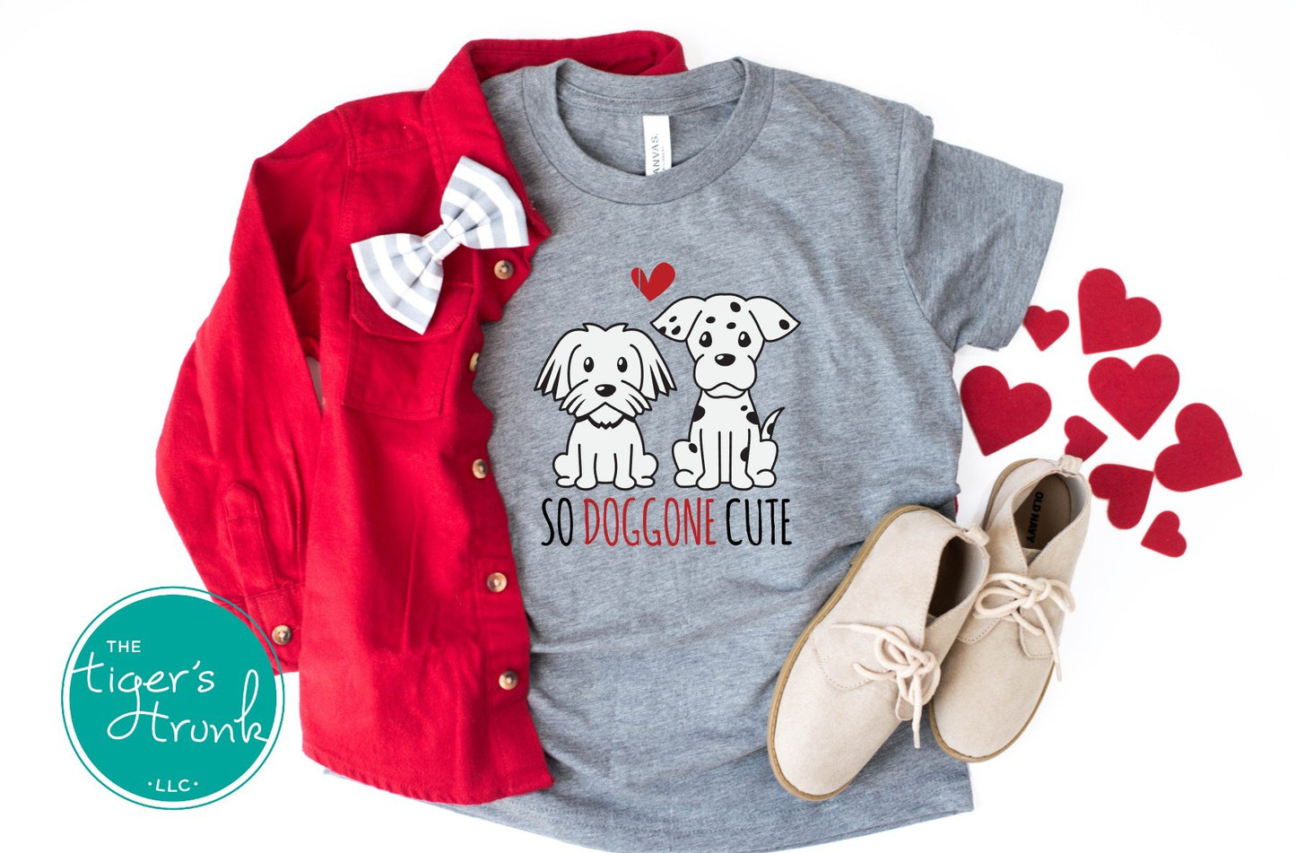 Valentine’s Day shirt featuring adorable puppies with the text "So Doggone Cute," perfect for dog lovers and festive celebrations.