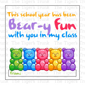 Printable end-of-year cards with a bear theme featuring "This School Year Has Been Beary Fun with You in My Class," perfect for teachers.